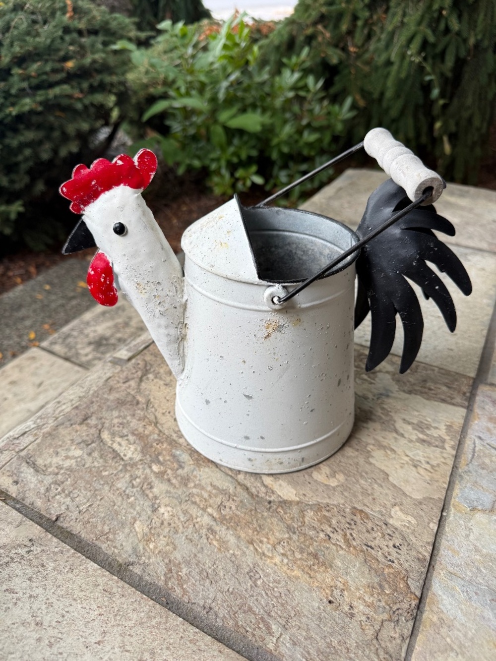Aged Metal Rooster Bucket Container Primitive French Country Farmhouse In Or Out